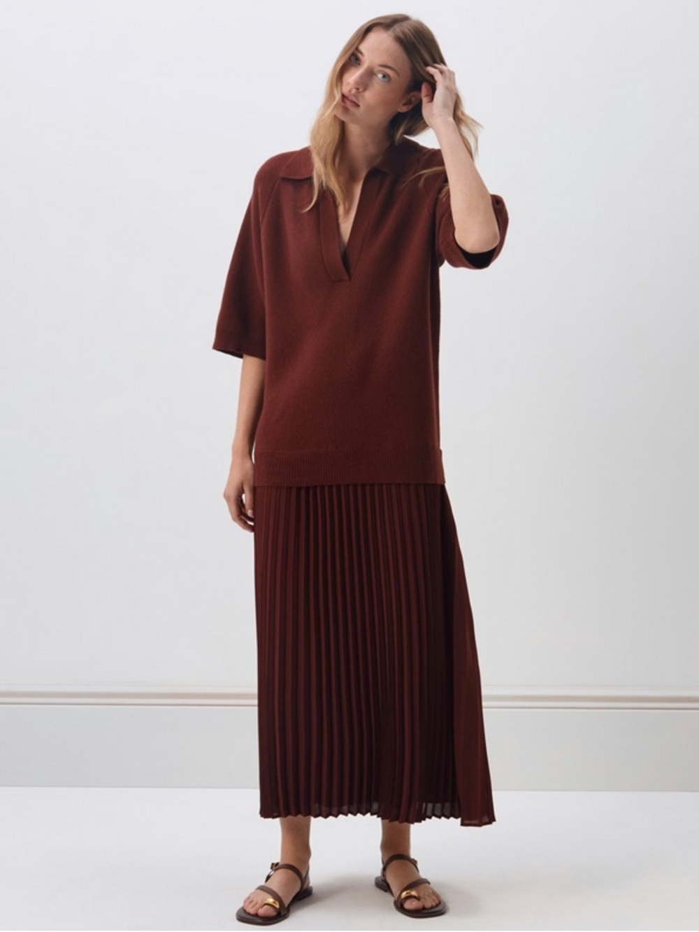 Hush Gabriela Polo Knit Dress In Burgundy Brown Maroon‎ Size M/L NWT
